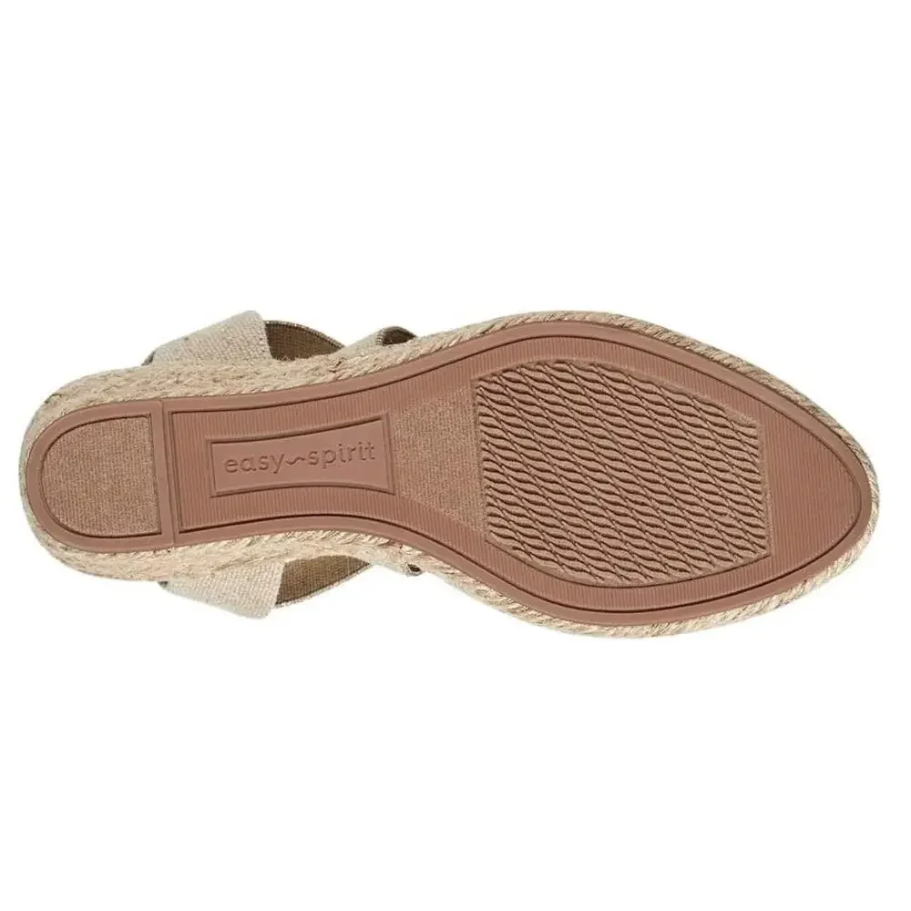 Easy Spirit Meza Sandals Women's 10B Gold Round Toe Espadrille Wedge Heel NCZ215